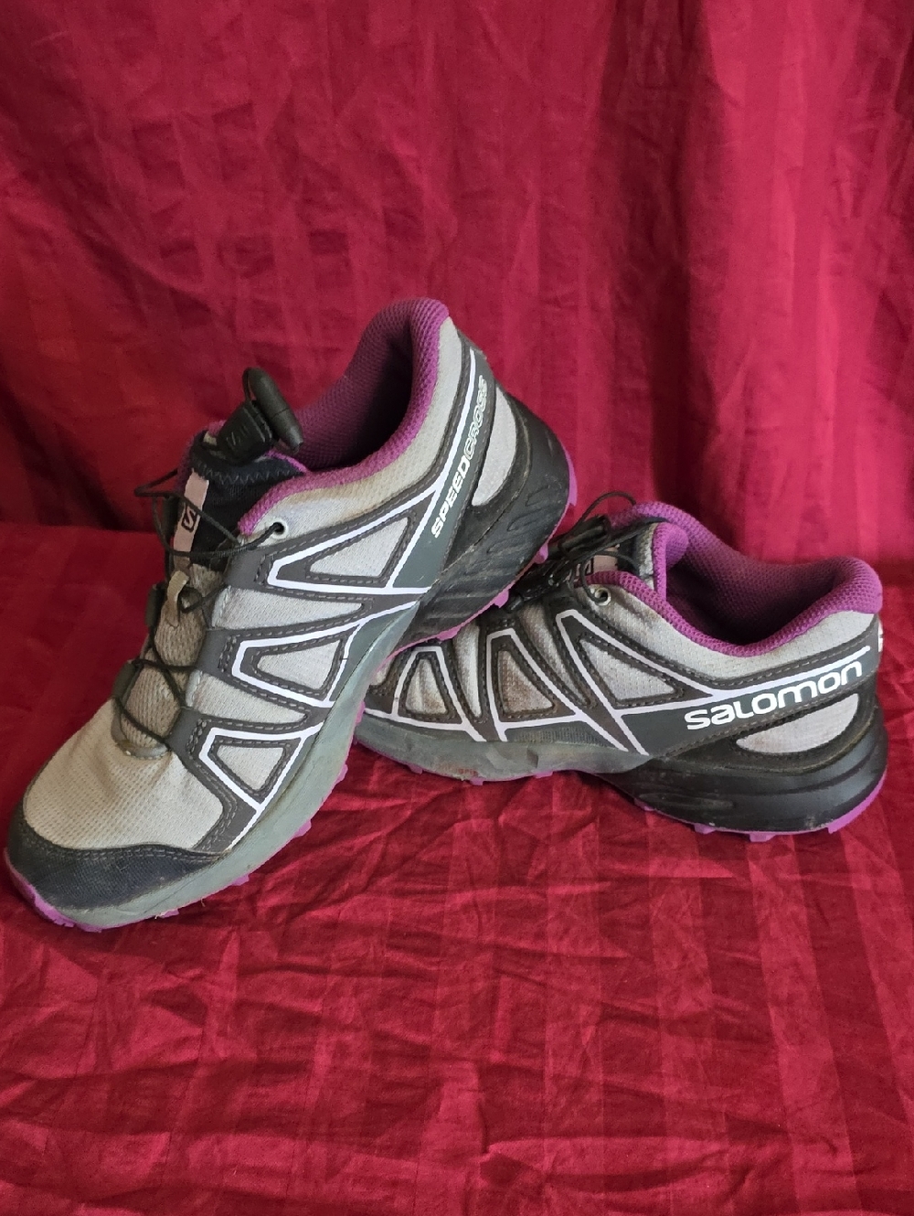 Salomon Gray and Purple Women's Trail Running Shoes